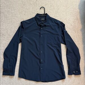 14th & Union Men's Navy Blue Performance Stretch Dress Shirt - Medium